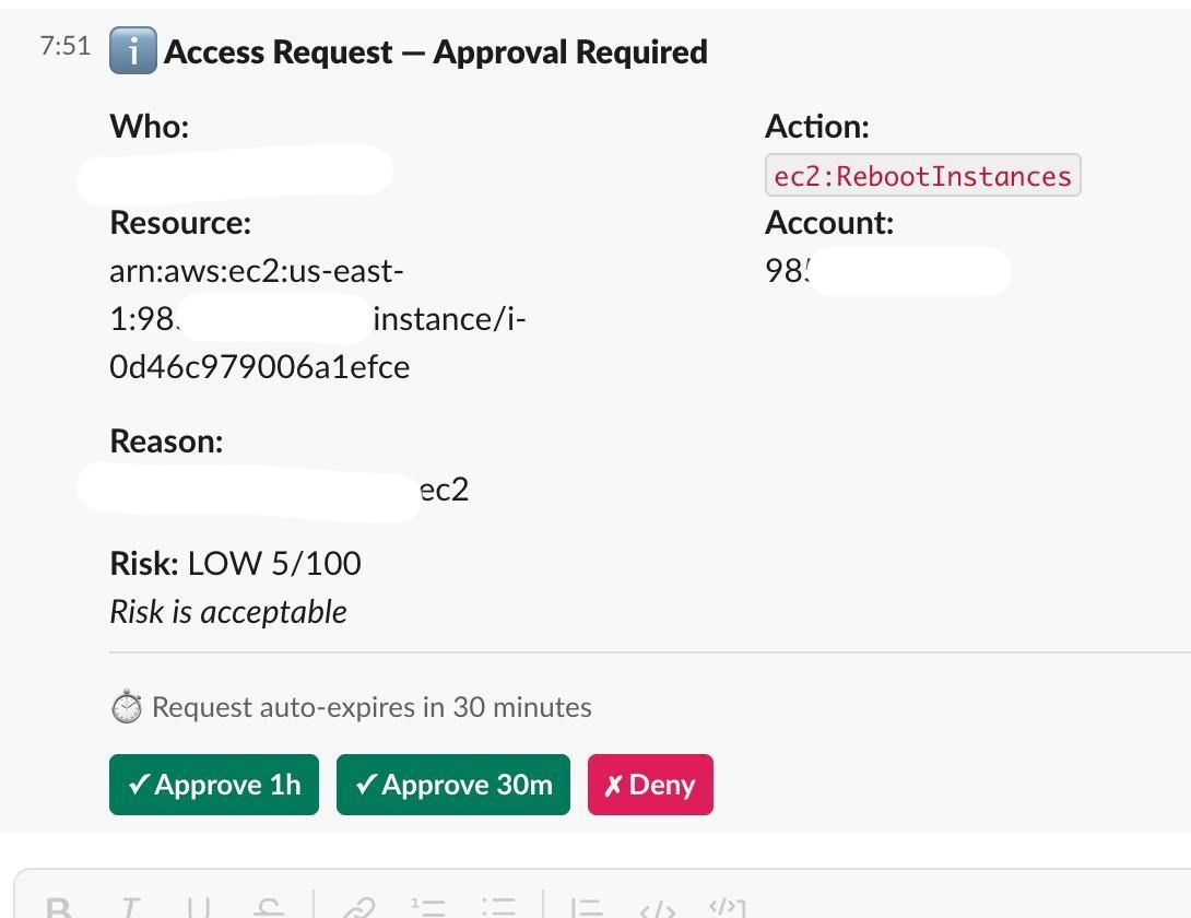 An access request approved in Slack